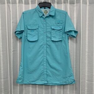 Banana Boat Camp Shirt Aqua Blue Short Sleeve Button Up‎ Size S - EUC